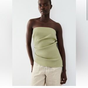 Zara Green Rouched Strapless Blouse